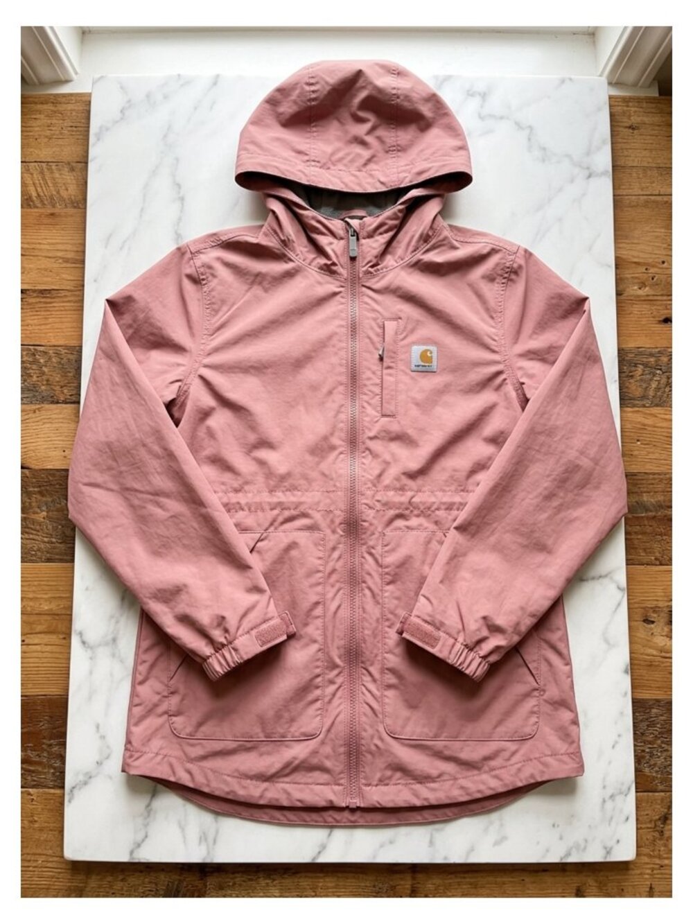 Pink Women's Wind Resistant Hooded Anorak Rain Coat Relaxed Fit L-XL